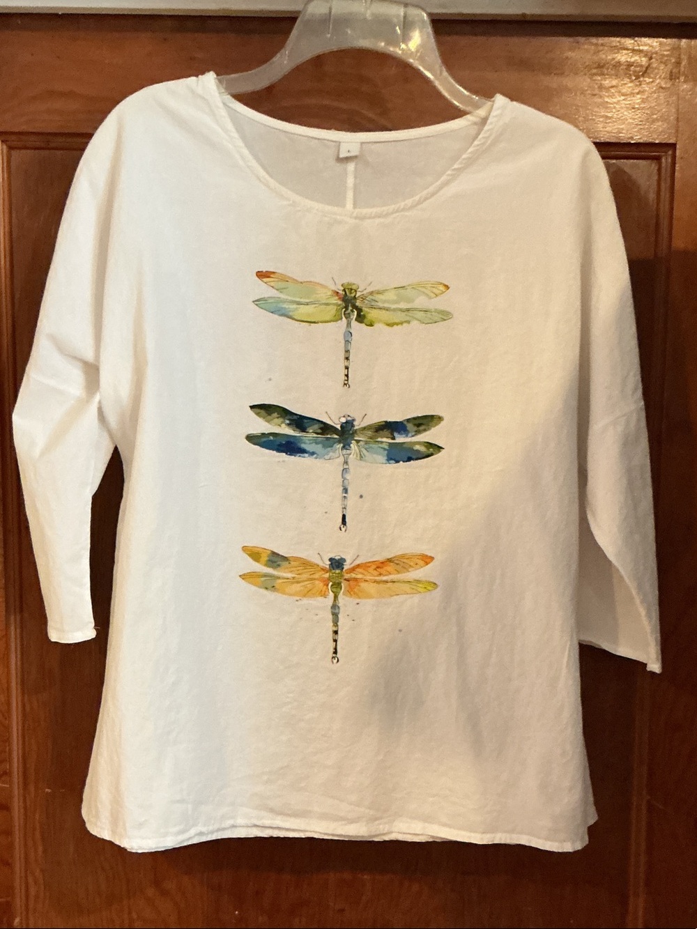 White Top with Watercolor Dragonflies